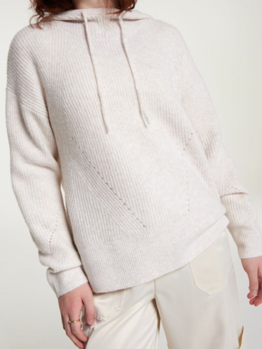 Calia Ribbed cloud Cover Heather Cream Hoodie Soft lounge Sweater Xs